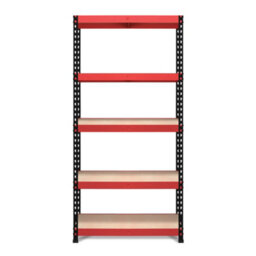 Rb Boss Garage Shelving Units Fastlok 5 Shelf Mdf Red & Black Powder Coated Steel (H)1800mm (W)900mm (D)450mm - thumbnail 2