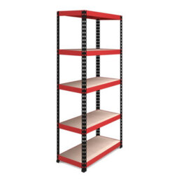 Rb Boss Garage Shelving Units Fastlok 5 Shelf Mdf Red & Black Powder Coated Steel (H)1800mm (W)900mm (D)450mm - thumbnail 1