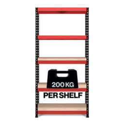 Rb Boss Garage Shelving Units Fastlok 5 Shelf Mdf Red & Black Powder Coated Steel (H)1800mm (W)900mm (D)450mm - thumbnail 4