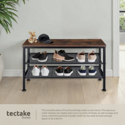 Tectake Shoe Rack Derry - Surface Shelf And 2 Grid Shelves, Industrial Style -  - Industrial Wood Dark, Rustic - thumbnail 4