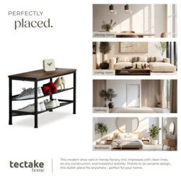 Tectake Shoe Rack Derry - Surface Shelf And 2 Grid Shelves, Industrial Style -  - Industrial Wood Dark, Rustic - thumbnail 7