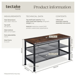 Tectake Shoe Rack Derry - Surface Shelf And 2 Grid Shelves, Industrial Style -  - Industrial Wood Dark, Rustic - thumbnail 6