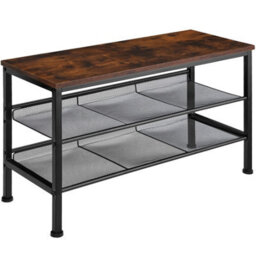 Tectake Shoe Rack Derry - Surface Shelf And 2 Grid Shelves, Industrial Style -  - Industrial Wood Dark, Rustic - thumbnail 1