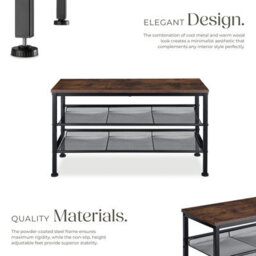 Tectake Shoe Rack Derry - Surface Shelf And 2 Grid Shelves, Industrial Style -  - Industrial Wood Dark, Rustic - thumbnail 3