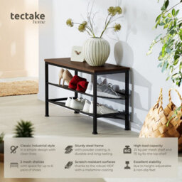 Tectake Shoe Rack Derry - Surface Shelf And 2 Grid Shelves, Industrial Style -  - Industrial Wood Dark, Rustic - thumbnail 2