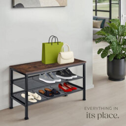 Tectake Shoe Rack Derry - Surface Shelf And 2 Grid Shelves, Industrial Style -  - Industrial Wood Dark, Rustic - thumbnail 8
