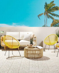Beliani Set Of 2 Garden Chairs Acapulco Ii Pe Rattan Yellow - thumbnail 2