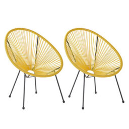 Beliani Set Of 2 Garden Chairs Acapulco Ii Pe Rattan Yellow - thumbnail 1