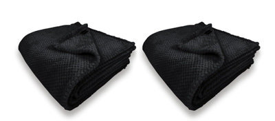 Waffle Flannel Fleece Throw Blanket Soft Warm Sofa Bed Travel (Black, Double) - Pack Of 2 - image 1