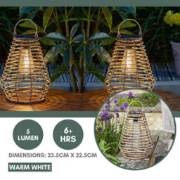 Garden Mile Solar Led Lantern Lighting For Rattan Effect Hanging Light Outdoor Table Powered Lamp Warm White - thumbnail 8