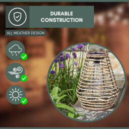 Garden Mile Solar Led Lantern Lighting For Rattan Effect Hanging Light Outdoor Table Powered Lamp Warm White - thumbnail 6