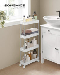 Songmics 4 Tier Plastic Mobile Shelf, Slim Space Saving Organizer, For Small Spaces, Kitchen, Bathroom, Office