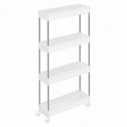 Songmics 4 Tier Plastic Mobile Shelf, Slim Space Saving Organizer, For Small Spaces, Kitchen, Bathroom, Office - thumbnail 2