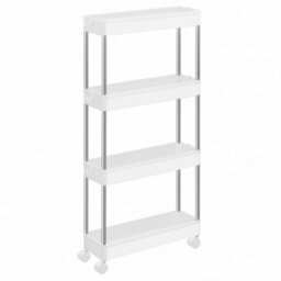 Songmics 4 Tier Plastic Mobile Shelf, Slim Space Saving Organizer, For Small Spaces, Kitchen, Bathroom, Office - thumbnail 3