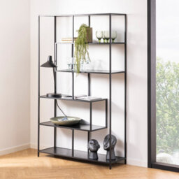 Furniture To Go Seaford Black Metal Large Asymmetrical Bookcase With 5 Black Shelves - thumbnail 5