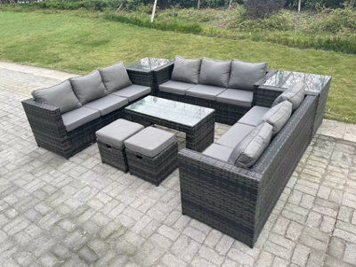 Fimous Outdoor Rattan Garden Furniture Lounge Sofa Set With Oblong Rectagular Coffee Table 2 Stools And 2 Side Table - image 1