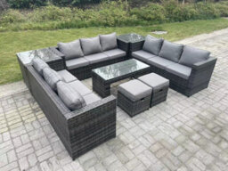 Fimous Outdoor Rattan Garden Furniture Lounge Sofa Set With Oblong Rectagular Coffee Table 2 Stools And 2 Side Table - thumbnail 2
