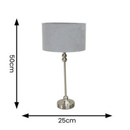 Valuelights Maggie Brushed Chrome Candlestick Slim Table Lamp With Grey Velvet Drum Lamp Shade - thumbnail 5