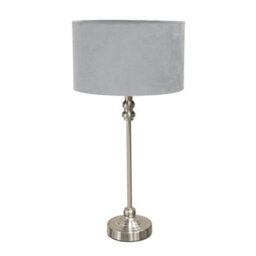 Valuelights Maggie Brushed Chrome Candlestick Slim Table Lamp With Grey Velvet Drum Lamp Shade - thumbnail 2