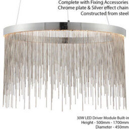 Led Ceiling Pendant Light 30W Warm White Chrome & Silver Chain Luxury Lamp - thumbnail 2