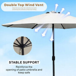 Abrihome Garden Parasol With Double Vent, Garden Umbrella Coated Waterproof Fabric, Sturdy Iron Pole, Ideal For Patio, Beige - thumbnail 2