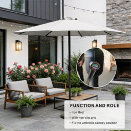 Abrihome Garden Parasol With Double Vent, Garden Umbrella Coated Waterproof Fabric, Sturdy Iron Pole, Ideal For Patio, Beige - thumbnail 4