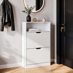 2 Drawer Shoe Cabinet With Shelf Slim Space Saving Storage - thumbnail 6