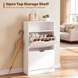 2 Drawer Shoe Cabinet With Shelf Slim Space Saving Storage - thumbnail 5
