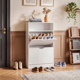 2 Drawer Shoe Cabinet With Shelf Slim Space Saving Storage - thumbnail 1