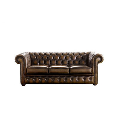 Chesterfield 3 Seater Antique Autumn Tan Leather Sofa Bespoke In Classic Style - image 1