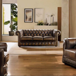 Chesterfield 3 Seater Antique Autumn Tan Leather Sofa Bespoke In Classic Style - thumbnail 2