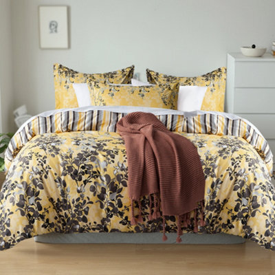 Aspire Homeware Printed Microfiber Duvet Cover Set, Ochre Blossom Reversible, Super King, (L)220Cm X (W)260Cm - image 1