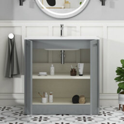 Royal Bathrooms Elmore 800mm Traditional Floor Standing 2 Door Bathroom Vanity Unit With Ceramic Basin Sink - Matt Pebble Grey - thumbnail 5