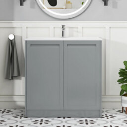 Royal Bathrooms Elmore 800mm Traditional Floor Standing 2 Door Bathroom Vanity Unit With Ceramic Basin Sink - Matt Pebble Grey - thumbnail 3