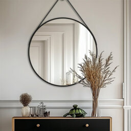 Artloge 80Cm Large Hanging Circle Mirror Wall Decor Aluminum Frame Round Mirrors Bathroom Bedroom, Black - thumbnail 6