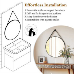 Artloge 80Cm Large Hanging Circle Mirror Wall Decor Aluminum Frame Round Mirrors Bathroom Bedroom, Black - thumbnail 9
