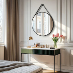 Artloge 80Cm Large Hanging Circle Mirror Wall Decor Aluminum Frame Round Mirrors Bathroom Bedroom, Black - thumbnail 8