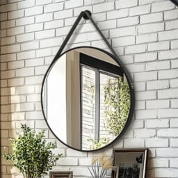 Artloge 80Cm Large Hanging Circle Mirror Wall Decor Aluminum Frame Round Mirrors Bathroom Bedroom, Black - thumbnail 1