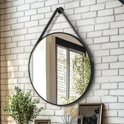 Artloge 80Cm Large Hanging Circle Mirror Wall Decor Aluminum Frame Round Mirrors Bathroom Bedroom, Black