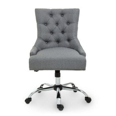 Orsina Grey Fabric And Chrome Base Home Office Chair, Tufted Diamond Back High Back Desk Chair - image 1