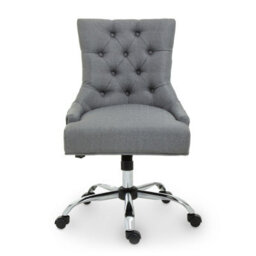 Orsina Grey Fabric And Chrome Base Home Office Chair, Tufted Diamond Back High Back Desk Chair