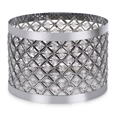 Valuelights Hadley Silver Easy Fit Metal Cut Out Acrylic Jewel Drum Ceiling Light Shade And Bulb (D)24Cm - image 1
