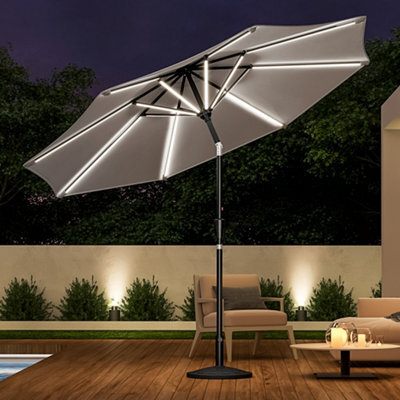 Living And Home 3M Large Garden Led Parasol Outdoor Beach Umbrella Sun Shade Crank Tilt With Round Resin Base, Light Grey - image 1