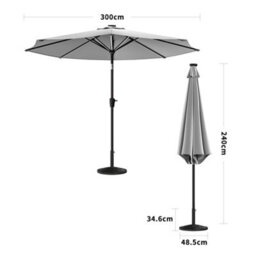 Living And Home 3M Large Garden Led Parasol Outdoor Beach Umbrella Sun Shade Crank Tilt With Round Resin Base, Light Grey - thumbnail 6
