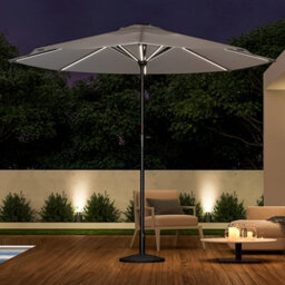 Living And Home 3M Large Garden Led Parasol Outdoor Beach Umbrella Sun Shade Crank Tilt With Round Resin Base, Light Grey - thumbnail 2