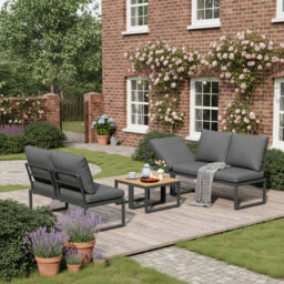 Btm Outdoor Garden Furniture Sofa Set, 5 Seater Convertible Patio Set With Plastic Wood Table, Weather Resistant, Grey - thumbnail 8