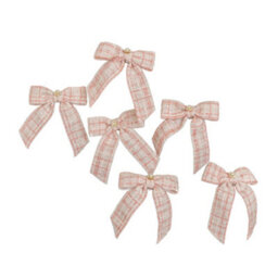 Melody Maison Set Of 6 Small Pink Tartan Boucle Jewelled Christmas Bow Decorations - thumbnail 6