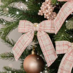 Melody Maison Set Of 6 Small Pink Tartan Boucle Jewelled Christmas Bow Decorations - thumbnail 2