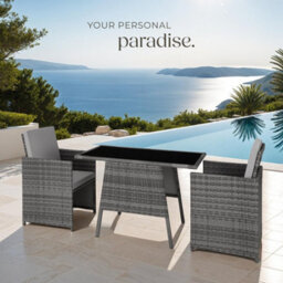 Tectake Garden Furniture Set Lausanne - 2 Chairs, 1 Table, Bistro Set, Weather Resistant - Grey - thumbnail 8