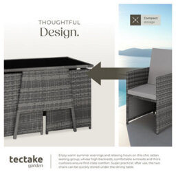 Tectake Garden Furniture Set Lausanne - 2 Chairs, 1 Table, Bistro Set, Weather Resistant - Grey - thumbnail 4